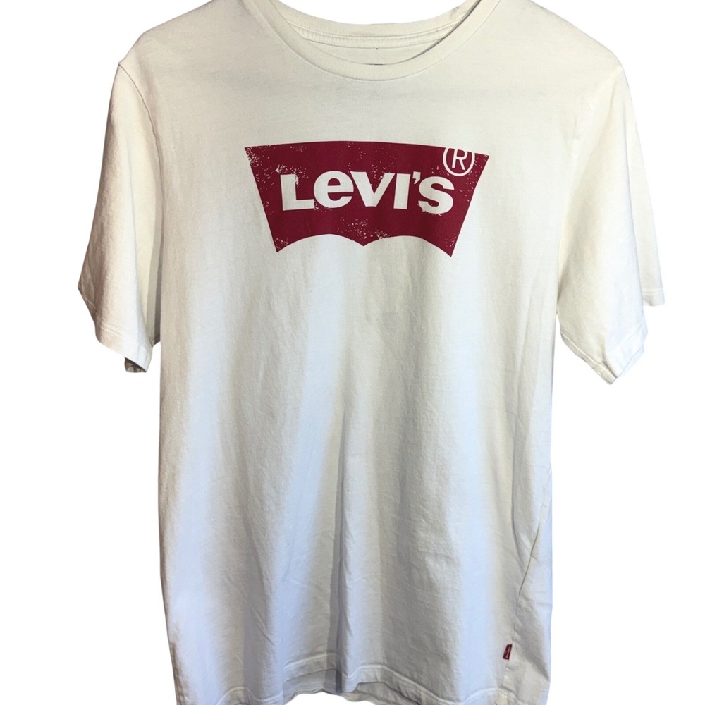 Levis Mens White Batwing Graphic Logo Short Sleeve T-Shirt Size M Medium - Picture 1 of 4